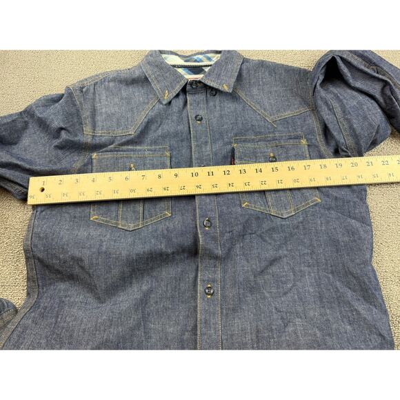 Vintage Levi's Men's Small Blue Denim Western Long Sleeve Button Down Shirt - Picture 7 of 10
